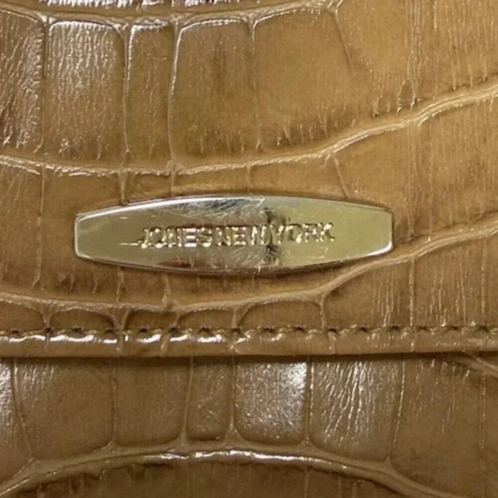 Jones New York Medium Tan Faux Alligator Shoulder Bag HandBag Pocketbook Credit - Picture 3 of 11